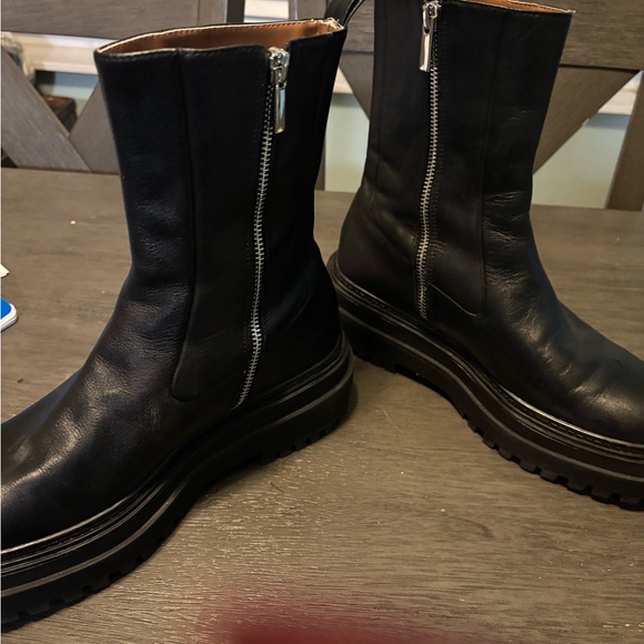Zara Black Ankle Boots Women's Size 7.5 Track Sole Zip-up - Picture 14 of 15